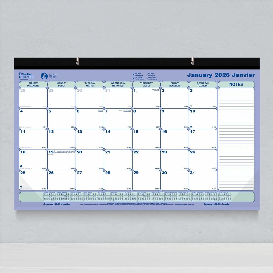 Blueline Monthly Desk Pad Calendar, 17-3/4" x 10-7/8" , Bilingual - C181700B