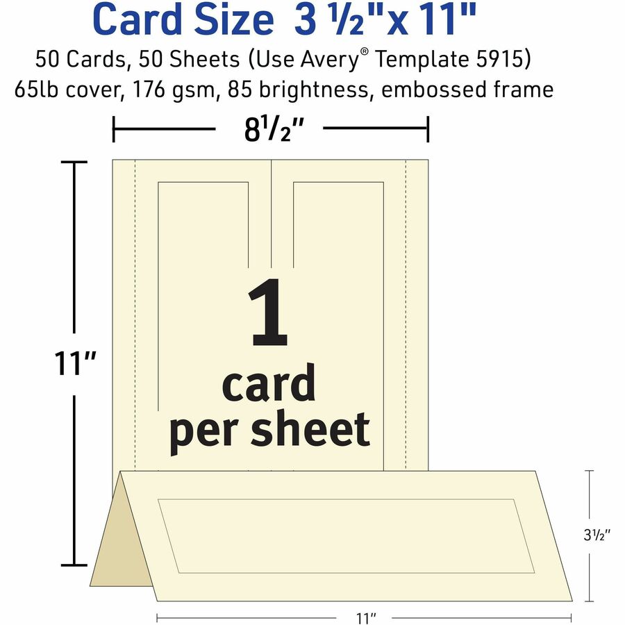 Avery&reg; Tent Cards, 3.5" x 11" , Embossed Border, 50 Cards (5915) - 5915