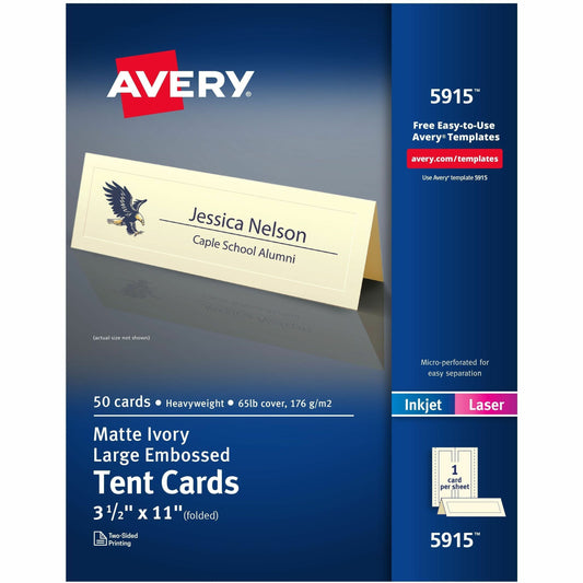 Avery&reg; Tent Cards, 3.5" x 11" , Embossed Border, 50 Cards (5915)