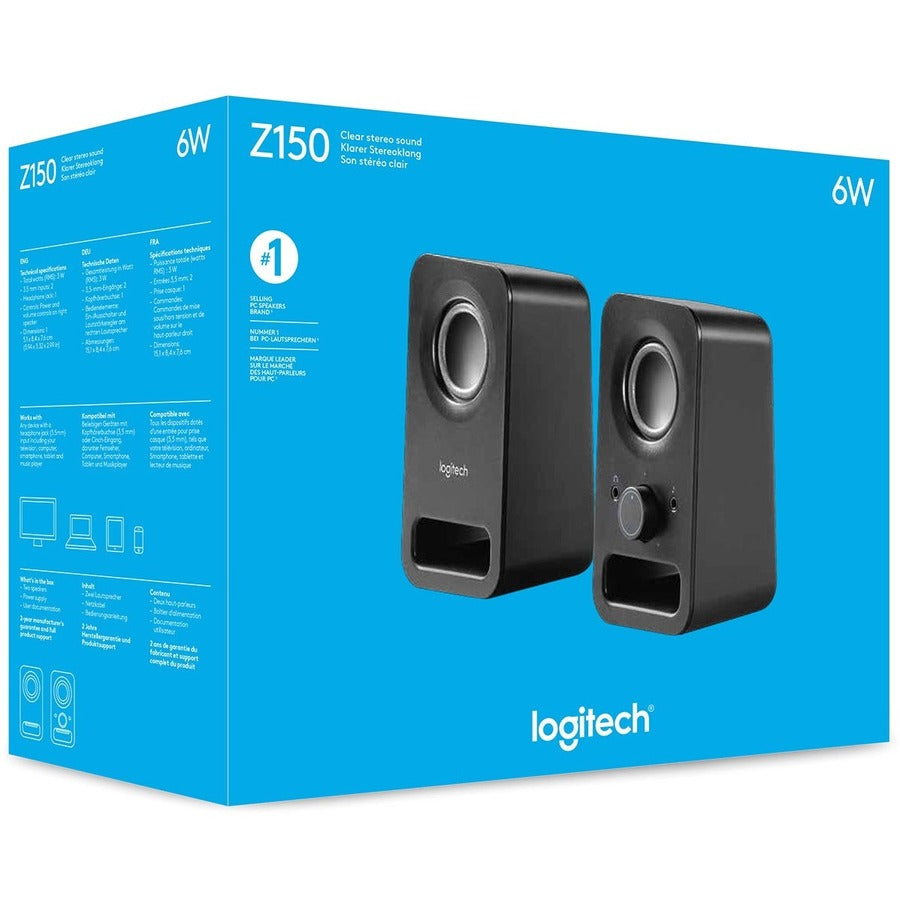 Logitech Multimedia Speakers Z150 with Clear Stereo Sound (Midnight Black, 3W RMS) - 980-000802