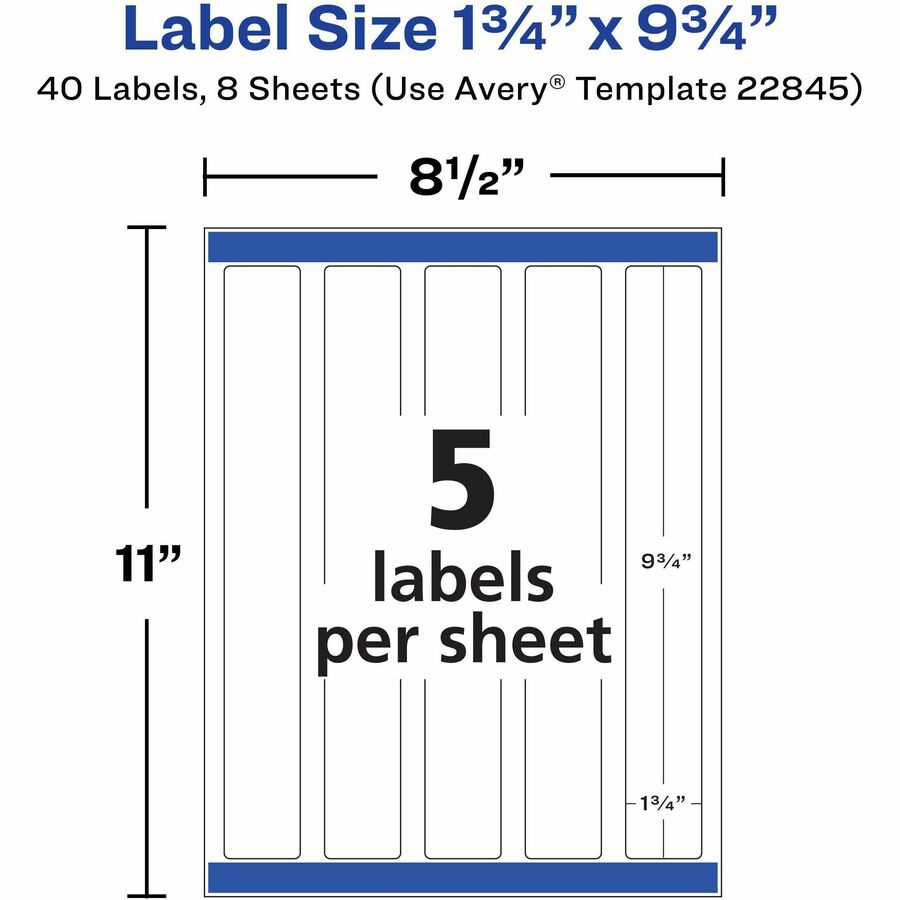 Avery&reg; Durable White Wraparound Labels 9-3/4" x 1-1/4" , Permanent Adhesive, for Laser and Inkjet Printers - 22845