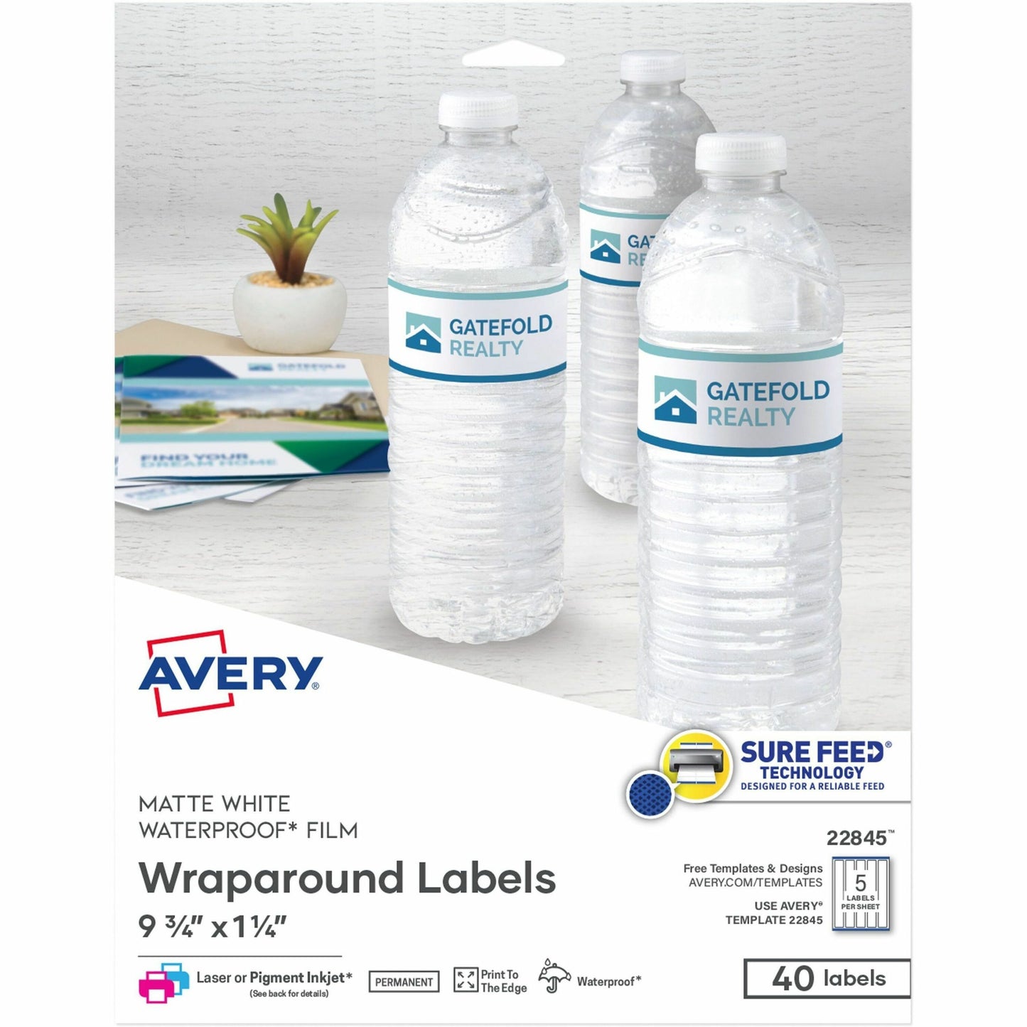 Avery&reg; Durable White Wraparound Labels 9-3/4" x 1-1/4" , Permanent Adhesive, for Laser and Inkjet Printers