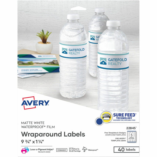 Avery&reg; Durable White Wraparound Labels 9-3/4" x 1-1/4" , Permanent Adhesive, for Laser and Inkjet Printers