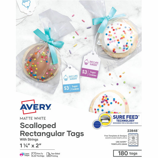 Avery&reg; Scalloped Tags with String , 2" x 1.25" , 180 Tags (22848)