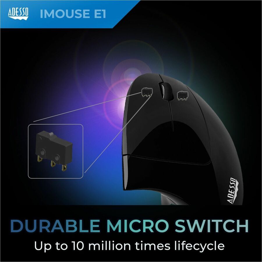 Adesso iMouse Vertical Ergonomic Mouse Black with Blue LED light - IMOUSE E1