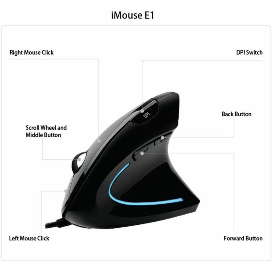 Adesso iMouse Vertical Ergonomic Mouse Black with Blue LED light - IMOUSE E1