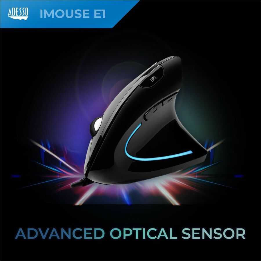 Adesso iMouse Vertical Ergonomic Mouse Black with Blue LED light - IMOUSE E1