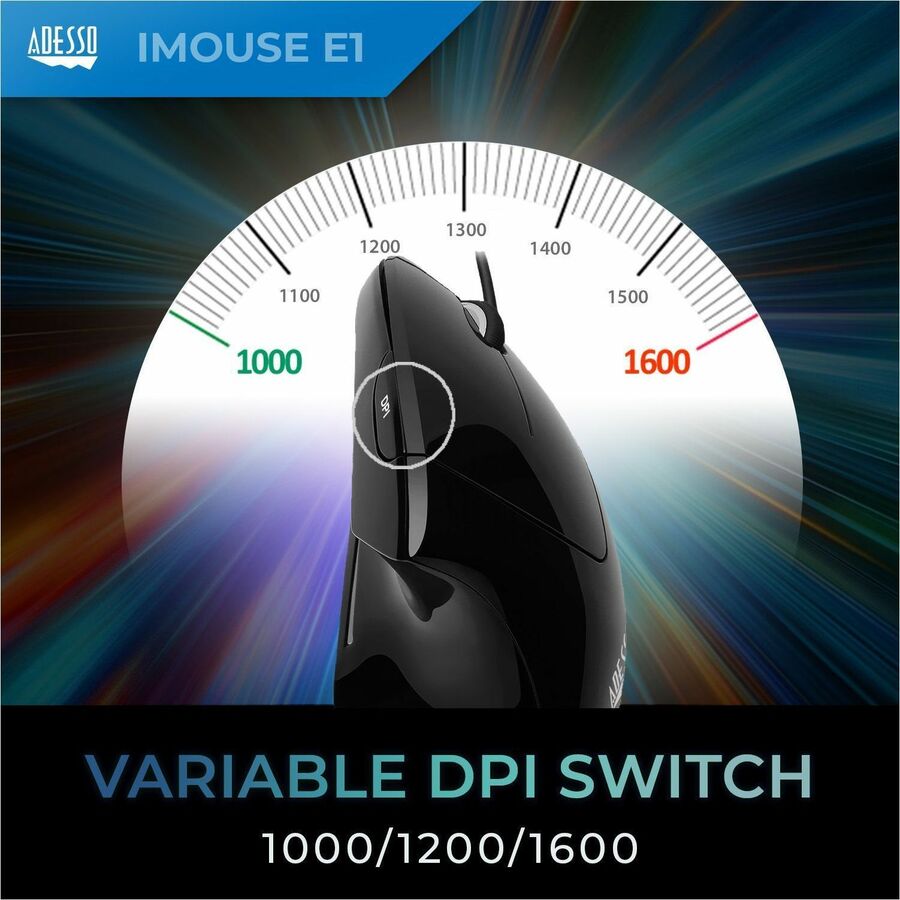 Adesso iMouse Vertical Ergonomic Mouse Black with Blue LED light - IMOUSE E1
