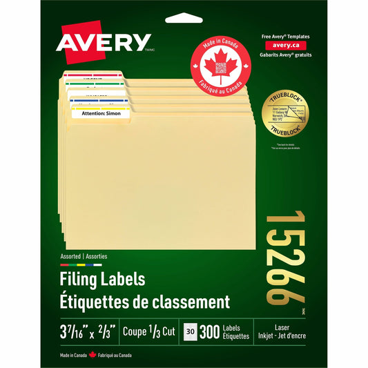 Avery Assorted Filing Labels with TrueBlock™ Technology for Laser and Inkjet Printers, 3-7/16" x 2/3"