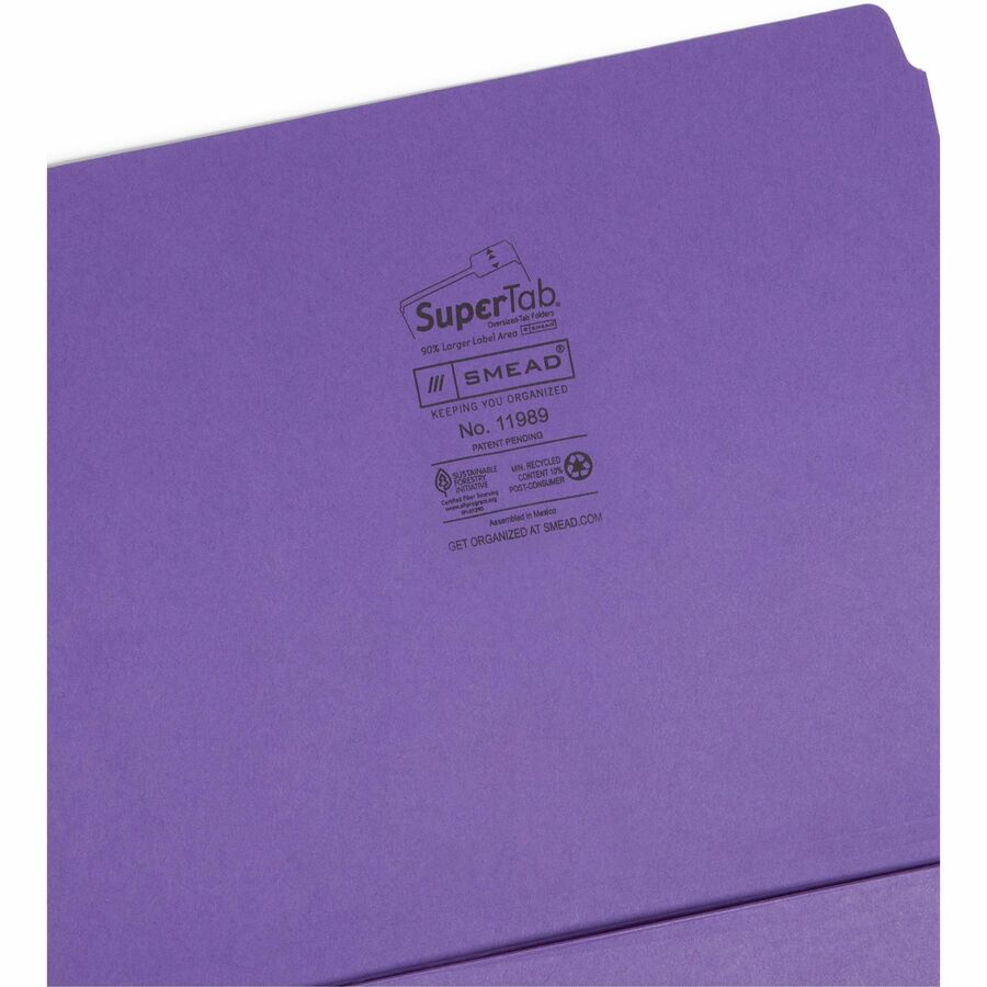 Smead SuperTab 1/3 Tab Cut Letter Recycled Top Tab File Folder - 11989