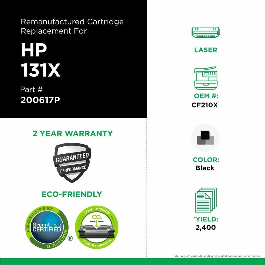CIG Remanufactured High Yield Laser Toner Cartridge 131X, 131 II (Canon 131II, Canon 6273B001AA, CF210X) - Black - 1 Each - 200617P