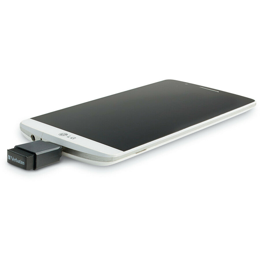 Verbatim 16GB Nano USB Flash Drive with USB OTG Micro Adapter - Black - 49821