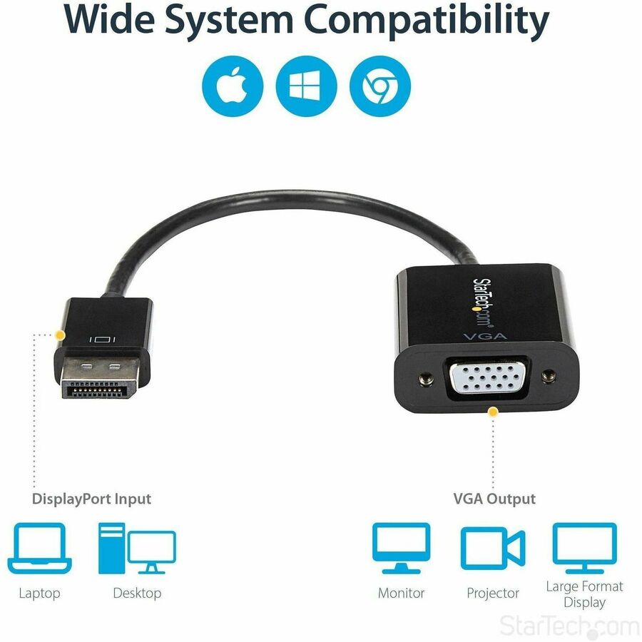 StarTech.com DisplayPort to VGA Adapter, Active DP to VGA Converter, 1080p Video, DP to VGA Adapter Dongle (Digital to Analog), DP 1.2 - DP2VGA3