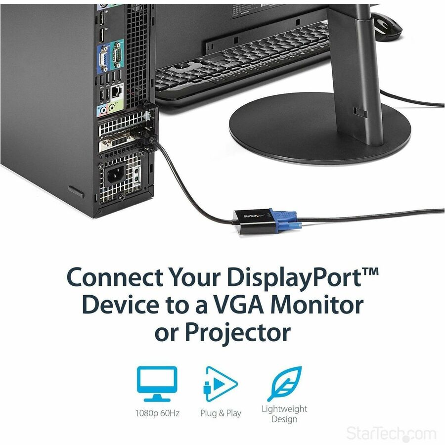 StarTech.com DisplayPort to VGA Adapter, Active DP to VGA Converter, 1080p Video, DP to VGA Adapter Dongle (Digital to Analog), DP 1.2 - DP2VGA3