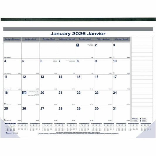 Blueline Net Zero Carbon Monthly Desk Pad Calendar, 22" x 17" , Bilingual