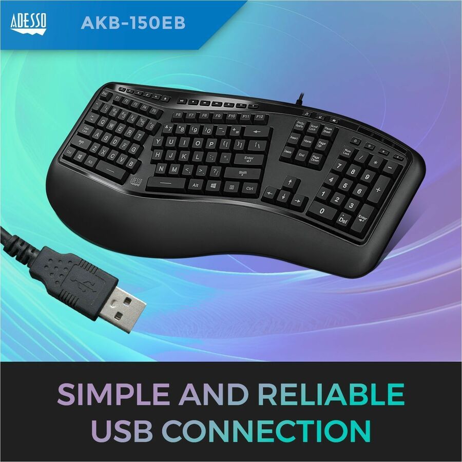 Adesso Tru-Form 150 Ergonomic Keyboard - AKB-150EB