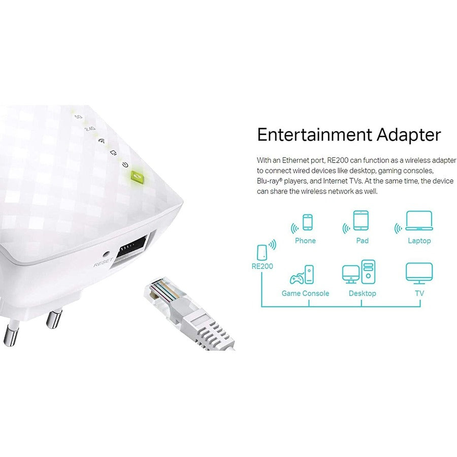 TP-Link RE200 Dual Band IEEE 802.11ac 750 Mbit/s Wireless Range Extender - White - RE200