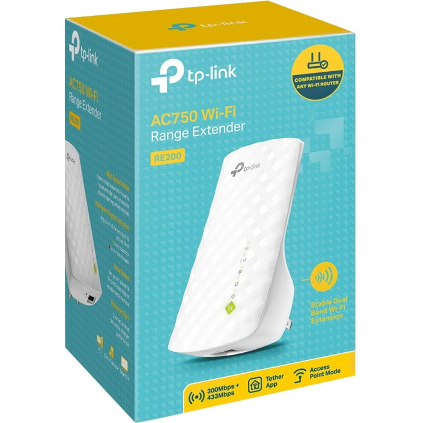TP-Link RE200 Dual Band IEEE 802.11ac 750 Mbit/s Wireless Range Extender - White - RE200