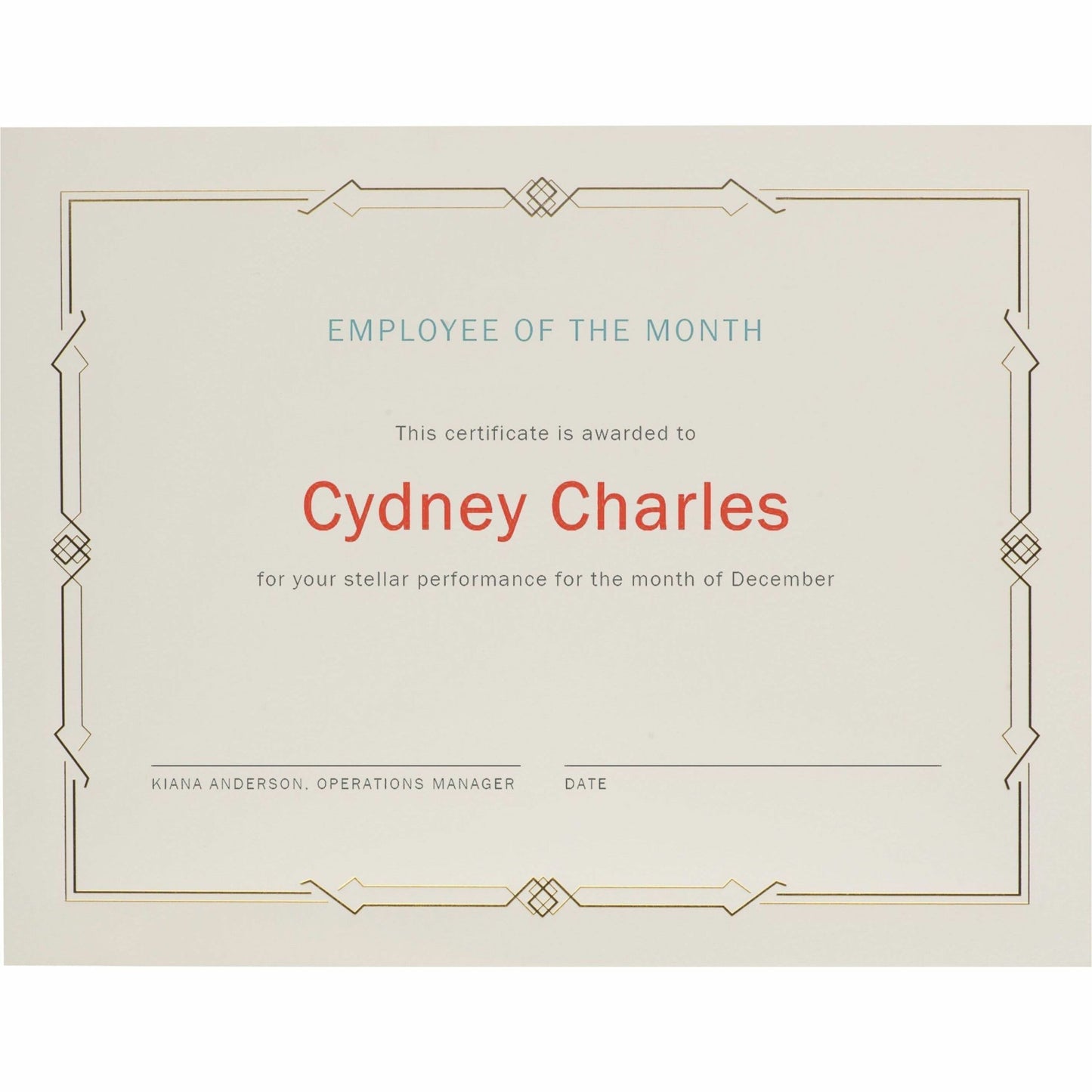 St. James&reg; Premium Weight Certificates, Gatsby Design, Gold Foil, Ivory, 65 lb, 8.5 x 11" , Pack of 15, 83407