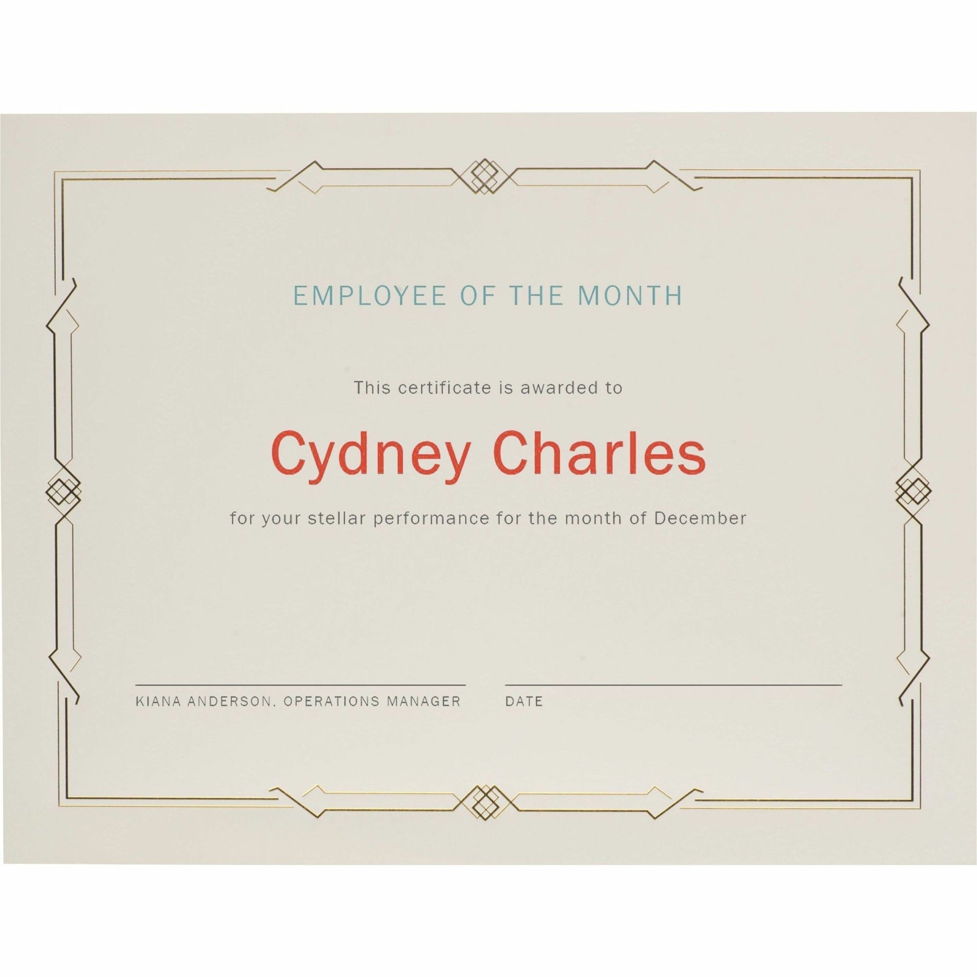 St. James&reg; Premium Weight Certificates, Gatsby Design, Gold Foil, Ivory, 65 lb, 8.5 x 11" , Pack of 15, 83407