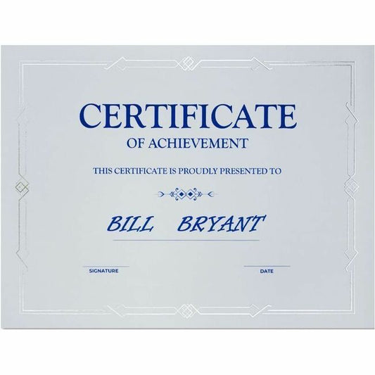 St. James&reg; Premium Weight Certificates, Gatsby Design, Silver Foil, White, 65 lb, 8.5 x 11" , Pack of 15, 83423