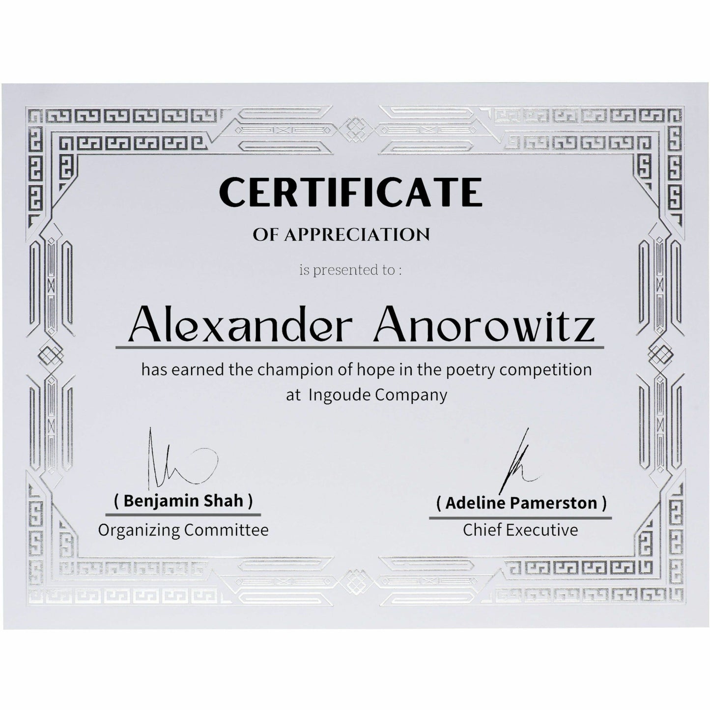 St. James&reg; Premium Weight Certificates, Jazz Design, Silver Foil, White, 65 lb, 8.5 x 11" , Pack of 15, 83424