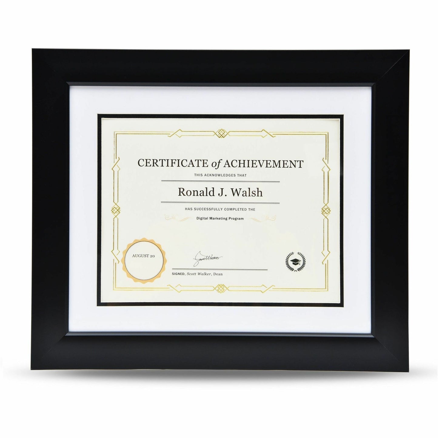 St. James&reg; Certificate/Diploma/Document Frame, 8.5x11" , Tuxedo Black with Double Mat White/Black, 83910