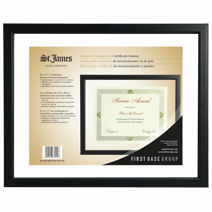 St. James&reg; Certificate/Diploma/Document Frame, 8.5x11" , Tuxedo Black, 83914 - 83914
