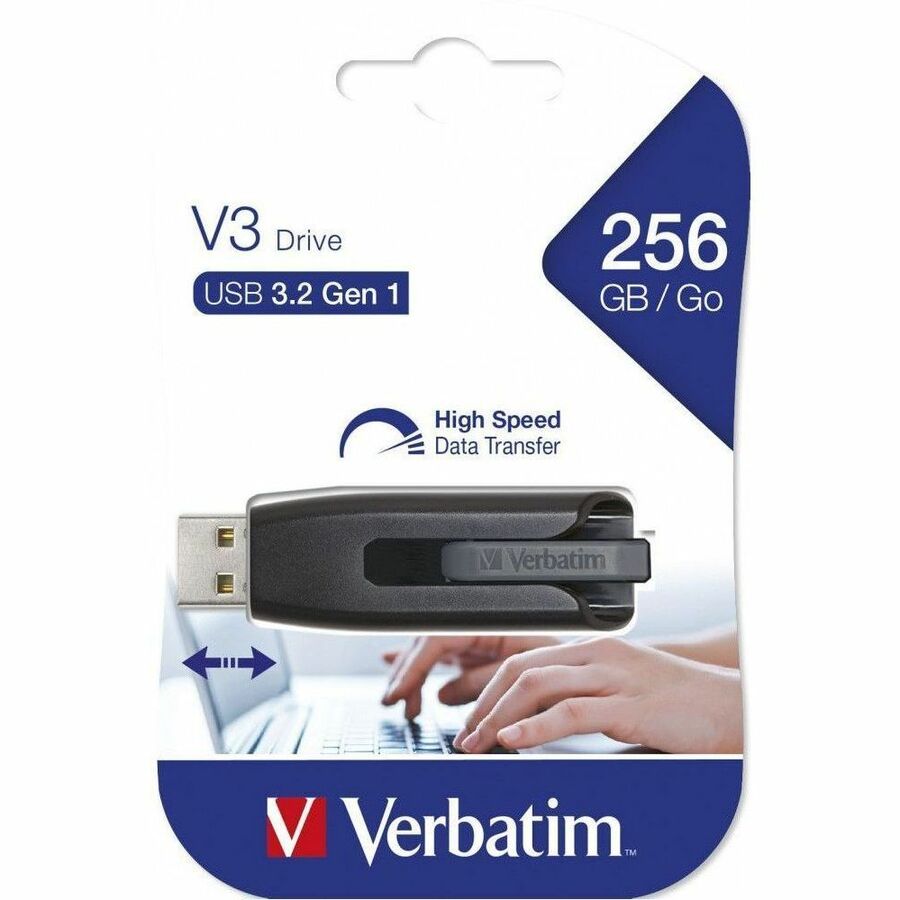 Verbatim 256GB Store 'n' Go V3 USB 3.2 Gen 1 Flash Drive - Gray - 49168