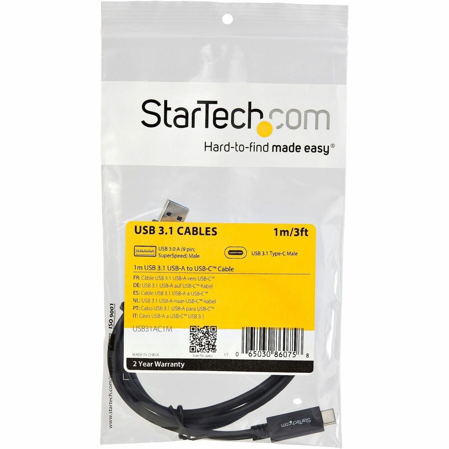 StarTech.com 3 ft 1m USB to USB C Cable - USB 3.1 (10Gpbs) - USB-IF Certified - USB A to USB C Cable - USB 3.1 Type C Cable - USB31AC1M