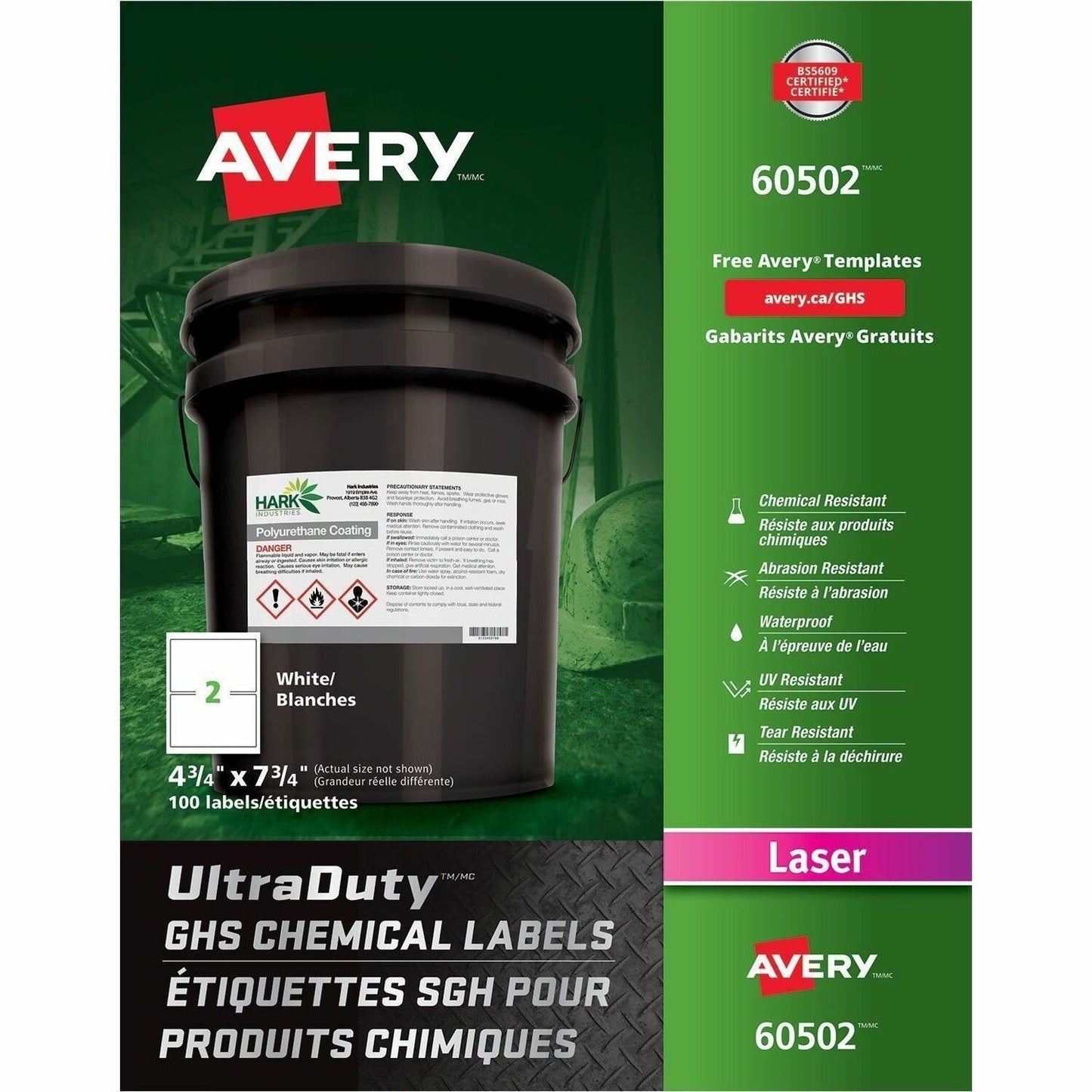 UltraDuty™ GHS Chemical Labels 4-3/4" x 7 3/4" , Permanent Adhesive, for Laser Printers
