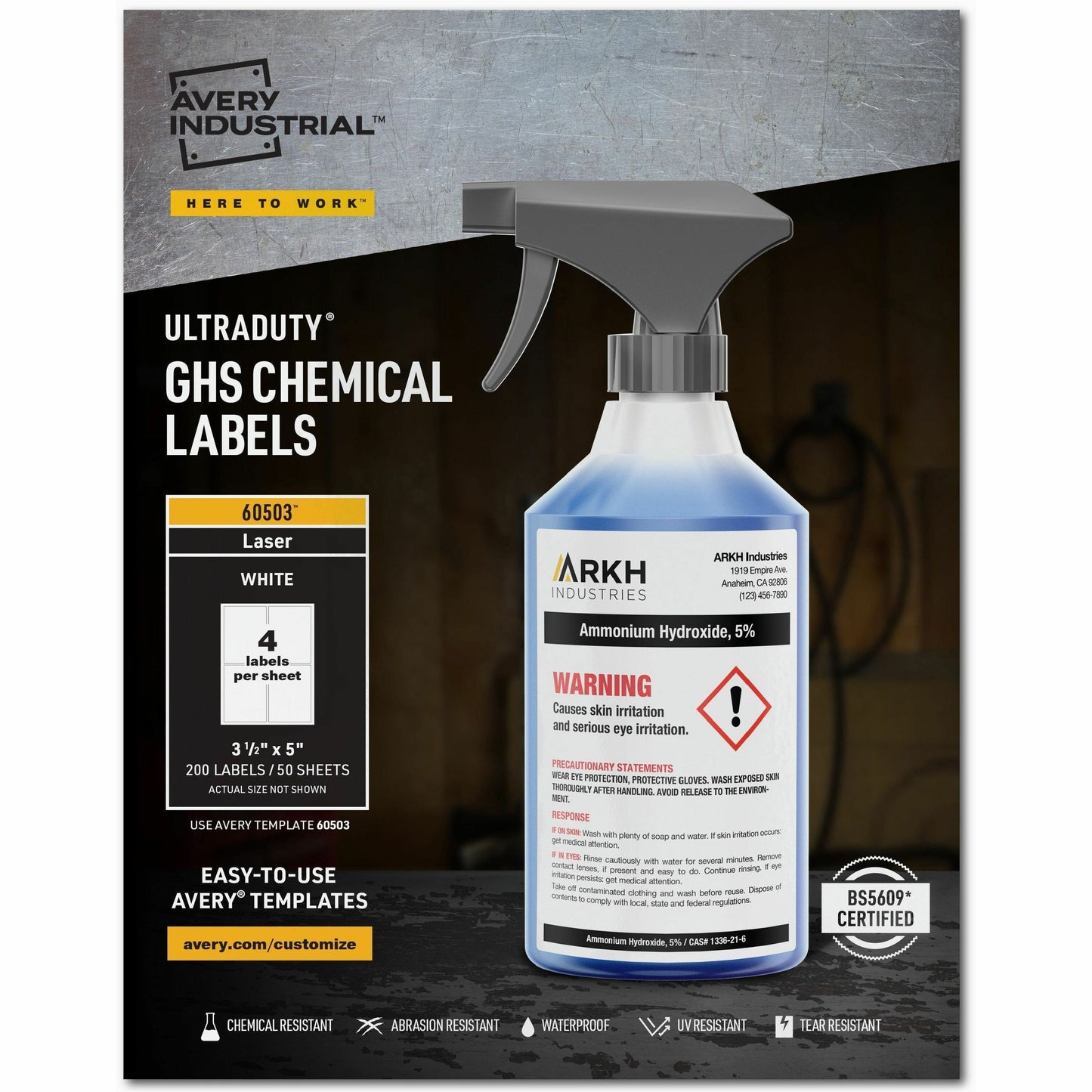 Avery&reg; UltraDuty&trade; GHS Chemical Labels 3-1/2" x 5" , for Laser Printers