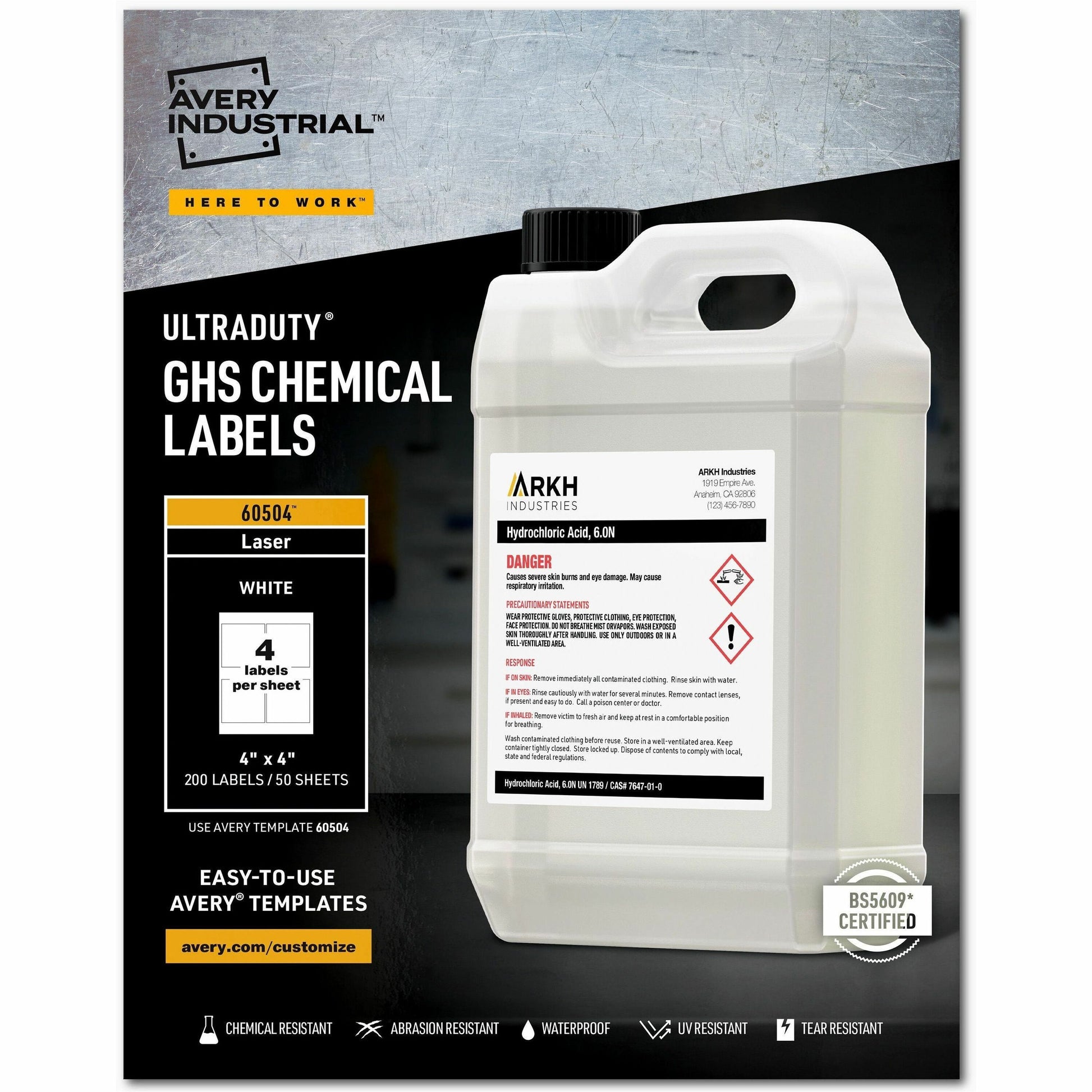 Avery&reg; UltraDuty&trade; GHS Chemical Labels4" x 4" , Permanent Adhesive, for Laser Printers