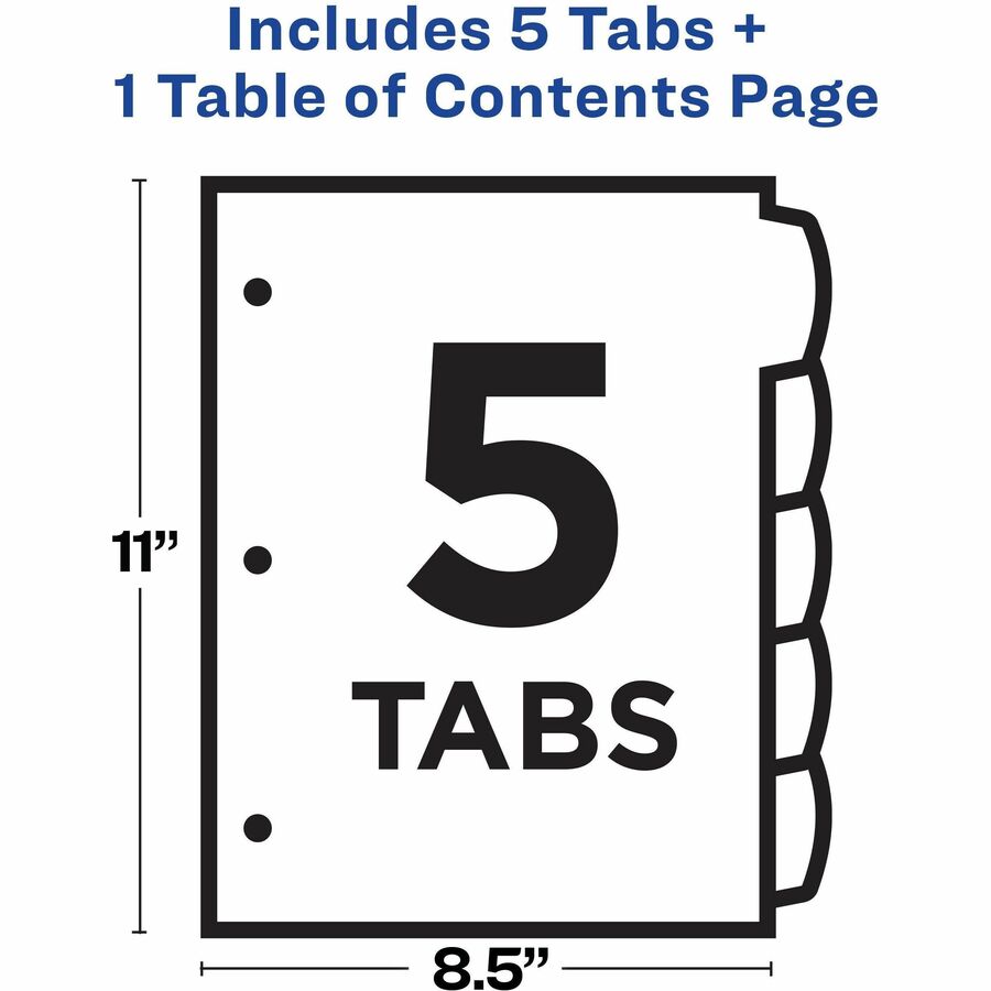 Avery&reg; Ready Index&reg; Customizable Table of Contents Dividersfor Laser and Inkjet Printers, 5 tabs, 1 set - 11840