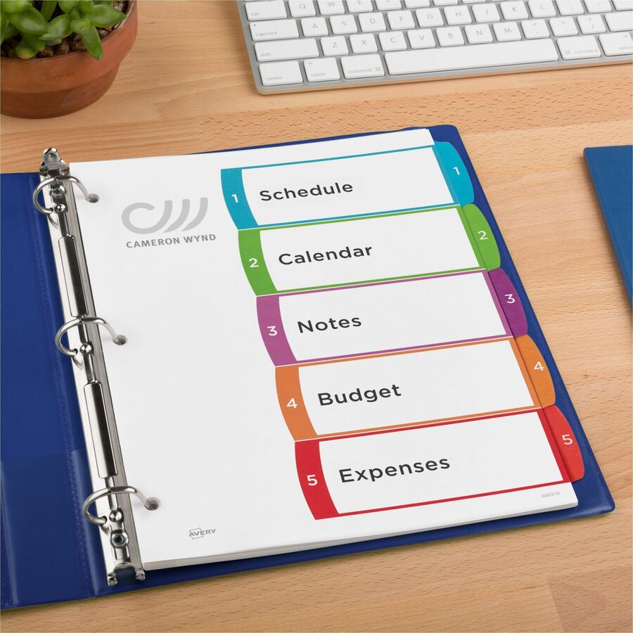 Avery&reg; Ready Index&reg; Customizable Table of Contents Dividersfor Laser and Inkjet Printers, 5 tabs, 1 set - 11840