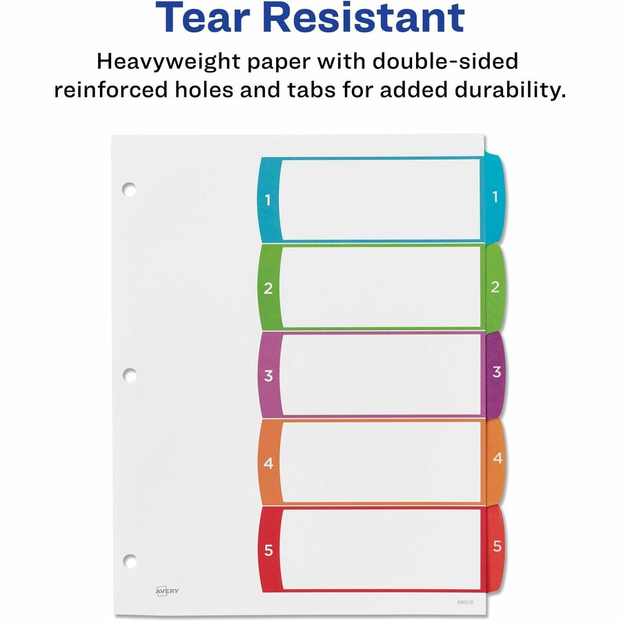Avery&reg; Ready Index&reg; Customizable Table of Contents Dividersfor Laser and Inkjet Printers, 5 tabs, 1 set - 11840