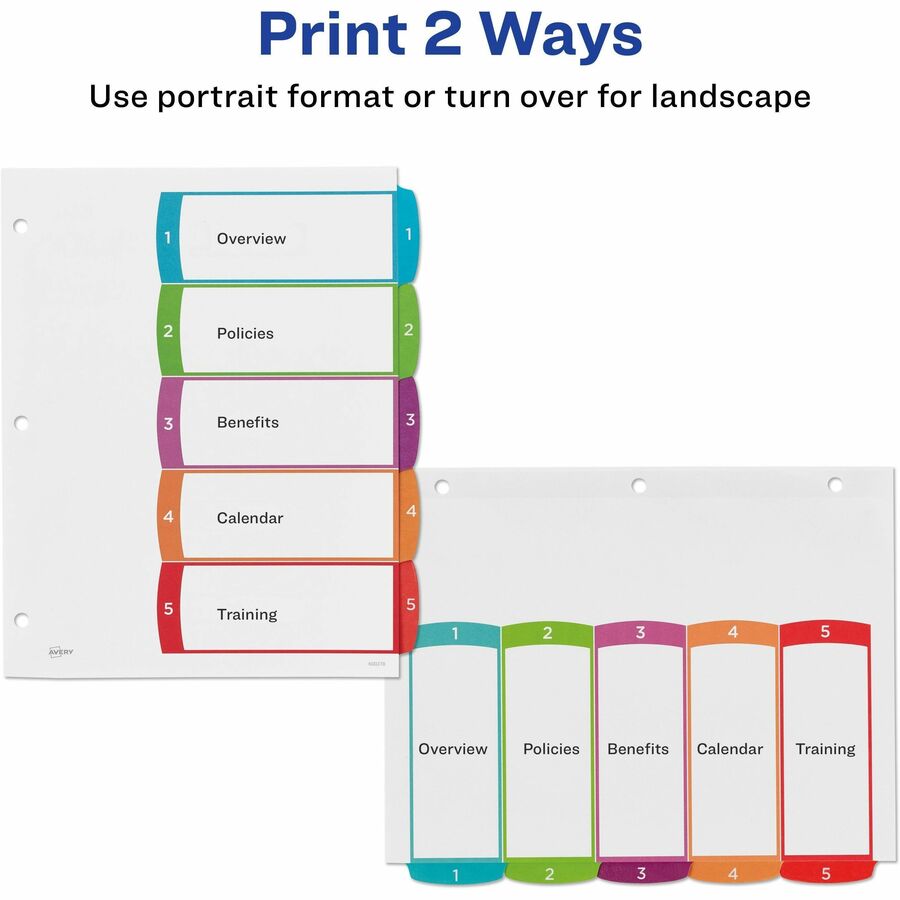 Avery&reg; Ready Index&reg; Customizable Table of Contents Dividersfor Laser and Inkjet Printers, 5 tabs, 1 set - 11840