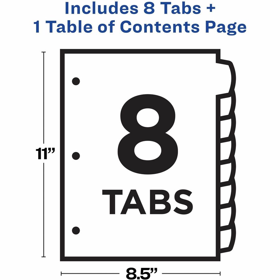 Avery&reg; Ready Index&reg; Customizable Table of Contents Dividersfor Laser and Inkjet Printers, 8 tabs, 1 set - 11841