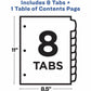 Avery&reg; Ready Index&reg; Customizable Table of Contents Dividersfor Laser and Inkjet Printers, 8 tabs, 1 set - 11841