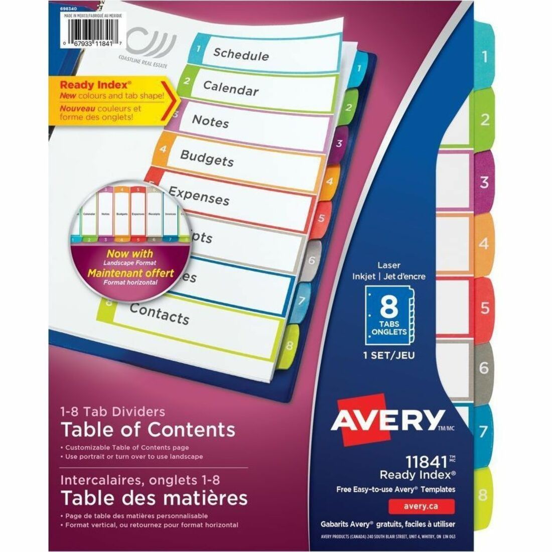 Avery Ready Index&reg; Customizable Table of Contents Dividers 8 Tabs, for Laser and Inkjet Printers