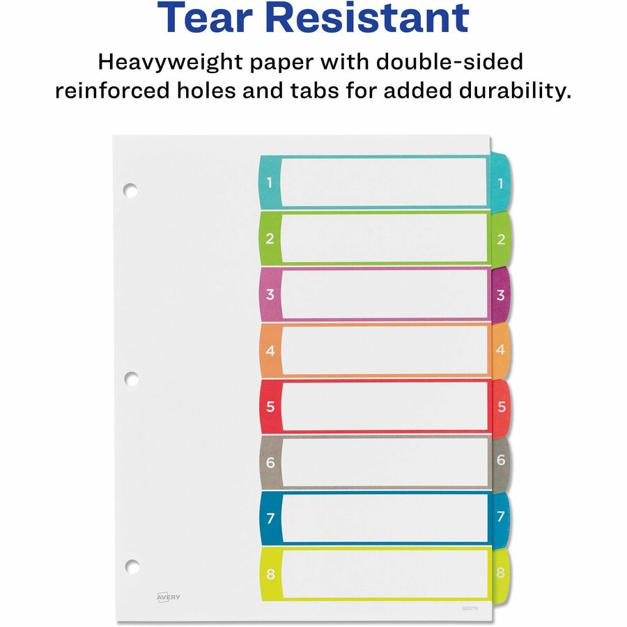 Avery&reg; Ready Index&reg; Customizable Table of Contents Dividersfor Laser and Inkjet Printers, 8 tabs, 1 set - 11841