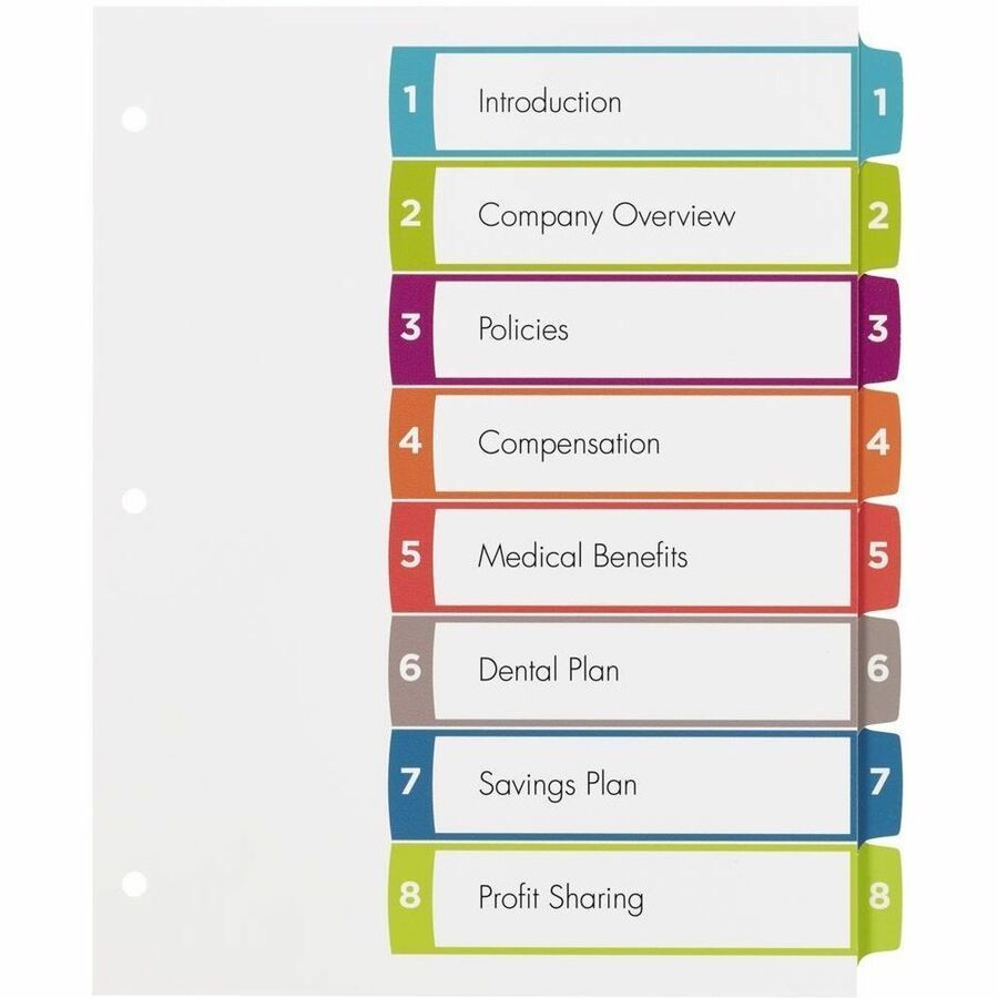 Avery Ready Index&reg; Customizable Table of Contents Dividers 8 Tabs, for Laser and Inkjet Printers - 11841