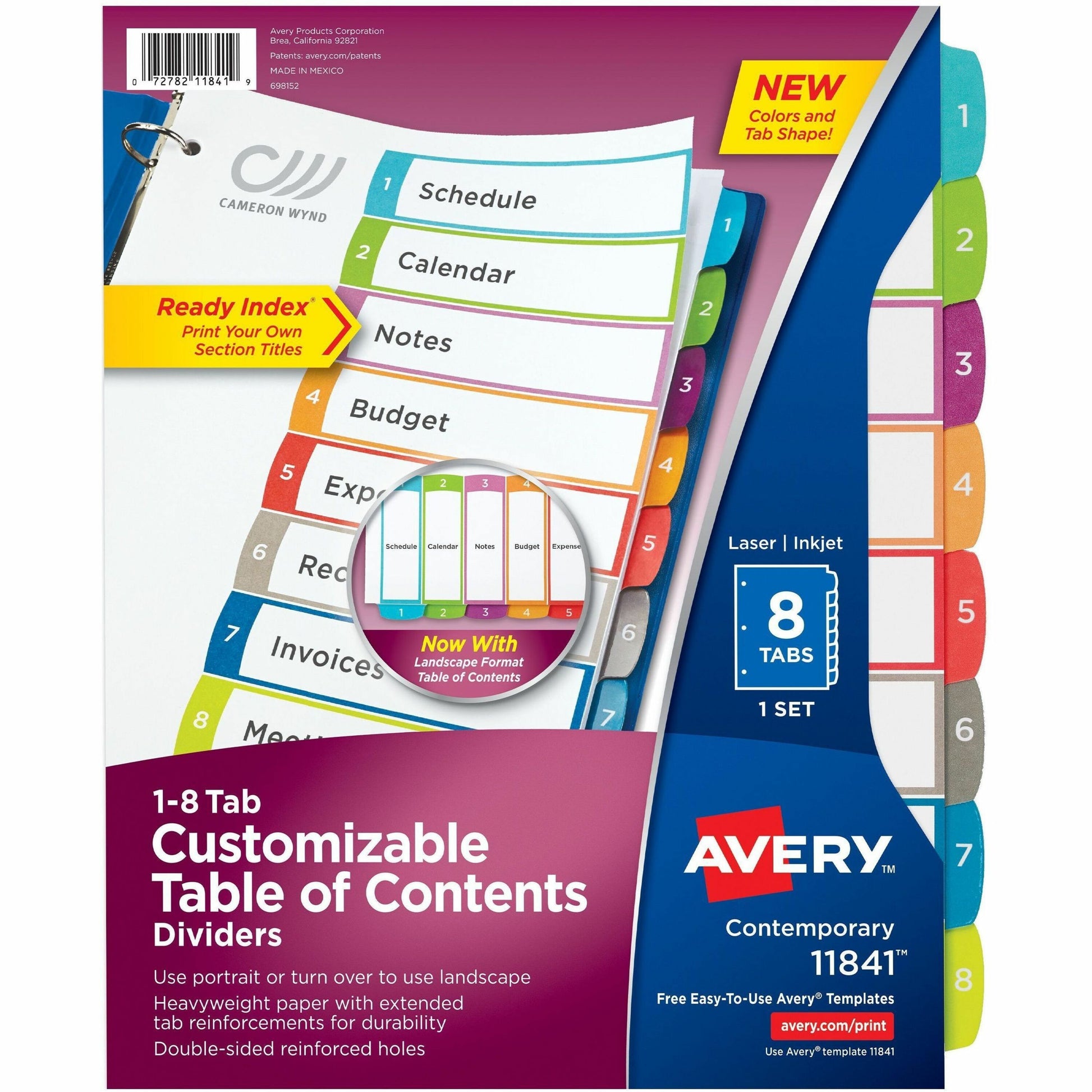 Avery&reg; Ready Index&reg; Customizable Table of Contents Dividersfor Laser and Inkjet Printers, 8 tabs, 1 set