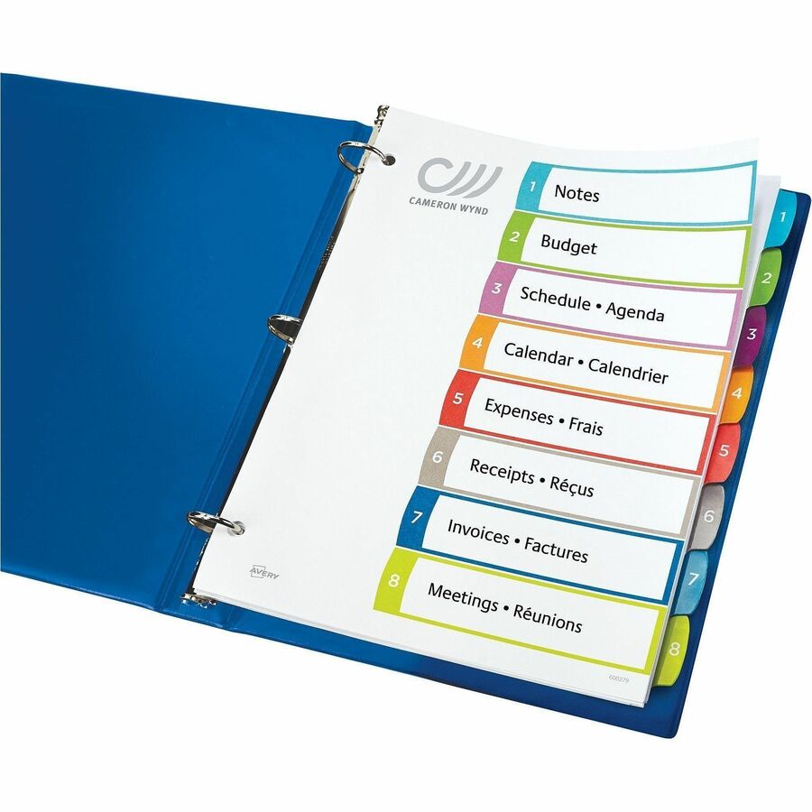 Avery&reg; Ready Index&reg; Customizable Table of Contents Dividersfor Laser and Inkjet Printers, 8 tabs, 1 set - 11841