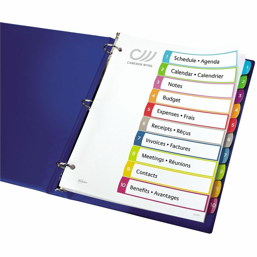 Avery&reg; Ready Index&reg; Customizable Table of Contents Dividersfor Laser and Inkjet Printers, 10 tabs, 1 set - 11842