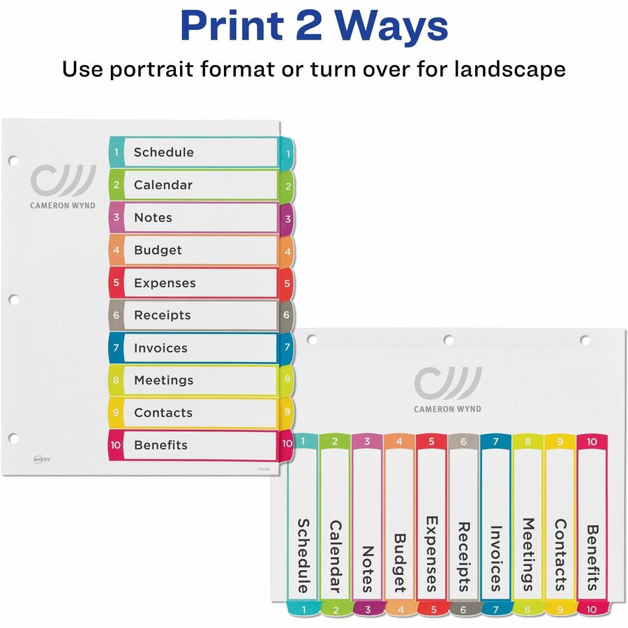 Avery&reg; Ready Index&reg; Customizable Table of Contents Dividersfor Laser and Inkjet Printers, 10 tabs, 1 set - 11842