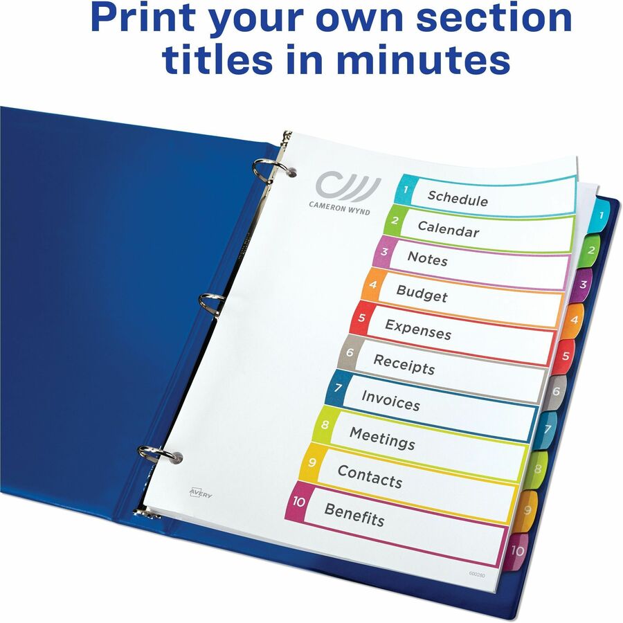 Avery&reg; Ready Index&reg; Customizable Table of Contents Dividersfor Laser and Inkjet Printers, 10 tabs, 1 set - 11842