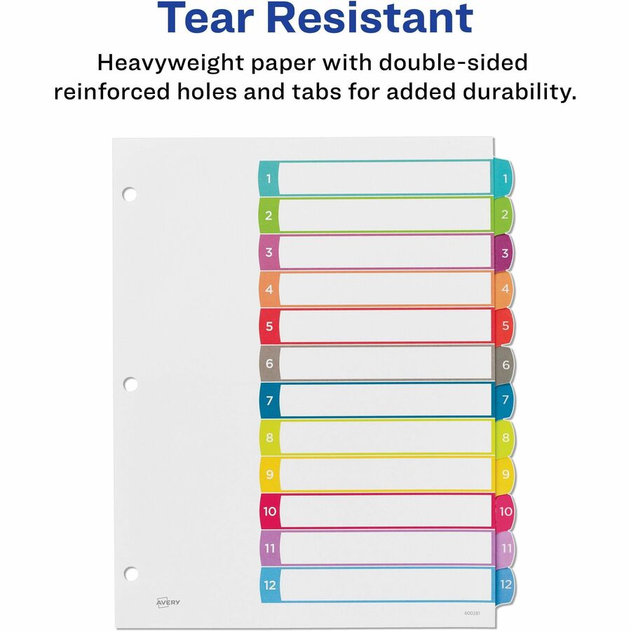 Avery&reg; Ready Index&reg; Customizable Table of Contents Dividersfor Laser and Inkjet Printers, 12 tabs, 1 set - 11843