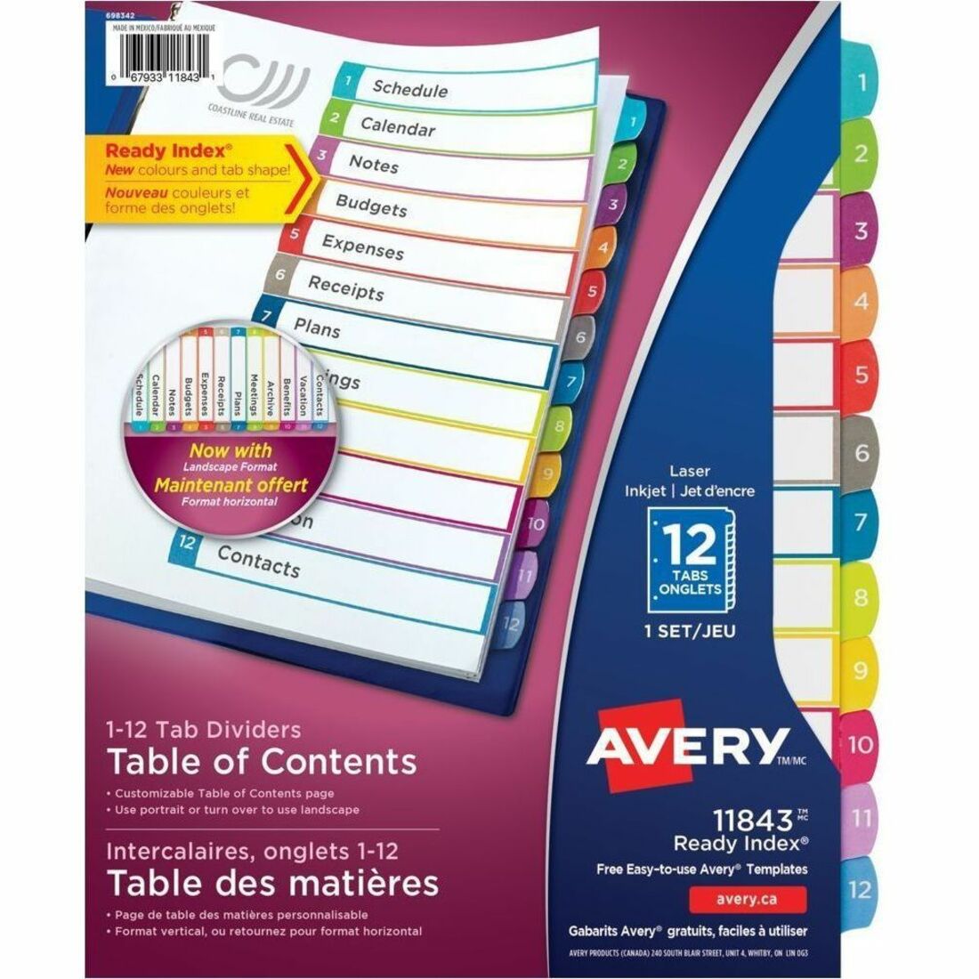Avery Ready Index&reg; Customizable Table of Contents Dividers 12 Tabs, for Laser and Inkjet Printers