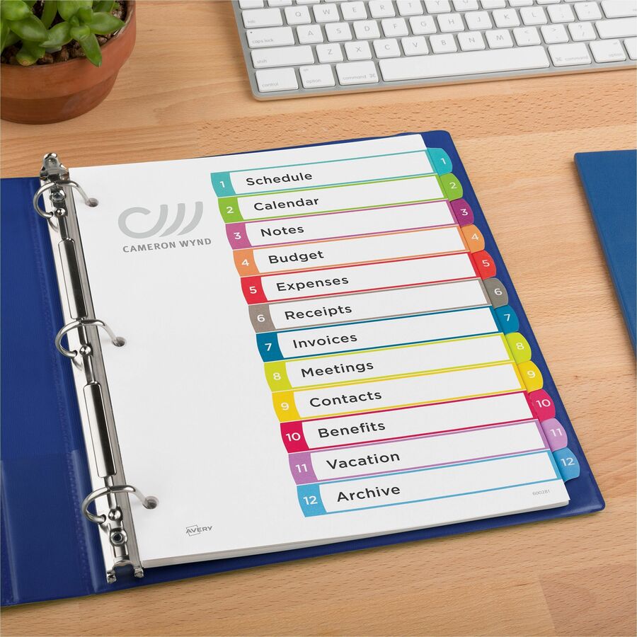 Avery&reg; Ready Index&reg; Customizable Table of Contents Dividersfor Laser and Inkjet Printers, 12 tabs, 1 set - 11843